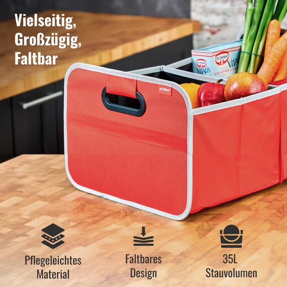 achilles Auto Kofferraum Organizer XL – Kofferraumtasche XL mit viel Stauraum – Geräumige & Pflegeleichte Faltbox – Auto Zubehör Innenraum Organizer – Stabiler Boden & Tragegriff – Rot
