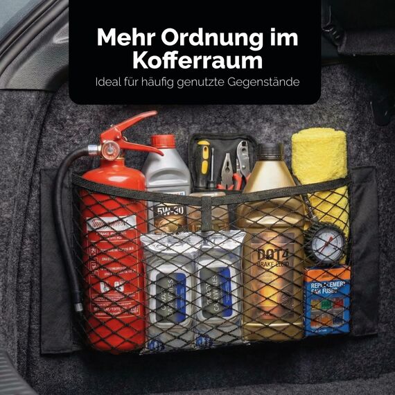 Vicera Kofferraum Netztasche Auto mit Klett • Kofferraumnetz zum Aufbewahren & Verstauen • Kofferraum Netztasche Klett 60x25 cm 2er Set • Aufbewahrungsnetz Auto