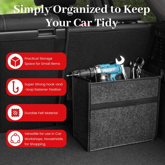 Einesin Auto Organizer Toolbag, Kofferraum Organizer aus Filz mit Klett Fixierung, Auto Zubehör für Werkzeug & Autopflege, Auto Organizer Kofferraum, Kofferraumtasche (30 * 15 * 30CM-1PC)