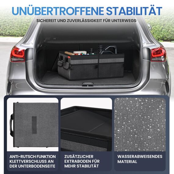 HELDENWERK Premium Kofferraum-Organizer mit Deckel stabil & rutschfest - Faltbare Auto Kofferraumtasche groß mit doppelten Böden - Kofferraumbox, Kofferraumorganizer Box