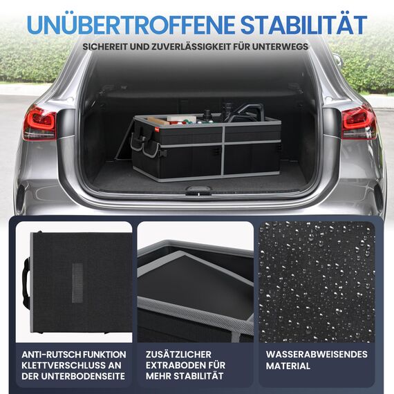 HELDENWERK Premium Kofferraum-Organizer mit Deckel stabil & rutschfest - Faltbare Auto Kofferraumtasche groß mit doppelten Böden - Kofferraumbox, Kofferraumorganizer Box