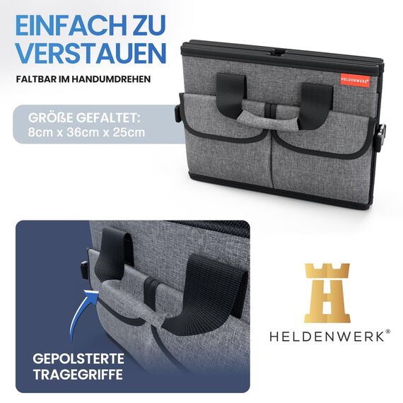 HELDENWERK Premium Kofferraum-Organizer mit Deckel stabil & rutschfest - Faltbare Auto Kofferraumtasche groß mit doppelten Böden - Kofferraumbox, Kofferraumorganizer Box