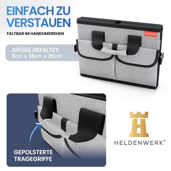 HELDENWERK Premium Kofferraum-Organizer mit Deckel stabil & rutschfest - Faltbare Auto Kofferraumtasche groß mit doppelten Böden - Kofferraumbox, Kofferraumorganizer Box