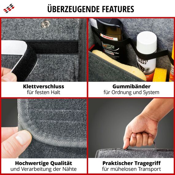 Walser Auto Organizer Toolbag Größe L, Kofferraum Organizer Gadget, Aufbewahrungsbox Organizer, Auto Kofferraum Organizer, Tasche Organizer Zubehör 50x16x21 cm grau