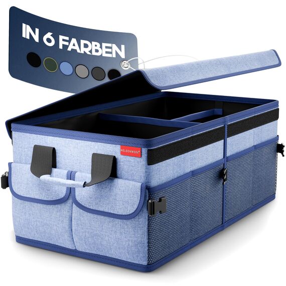 HELDENWERK Premium Kofferraum-Organizer mit Deckel stabil & rutschfest - Faltbare Auto Kofferraumtasche groß mit doppelten Böden - Kofferraumbox, Kofferraumorganizer Box