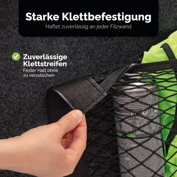 Vicera Kofferraum Netztasche Auto mit Klett • Kofferraumnetz zum Aufbewahren & Verstauen • Kofferraum Netztasche Klett 60x25 cm 2er Set • Aufbewahrungsnetz Auto