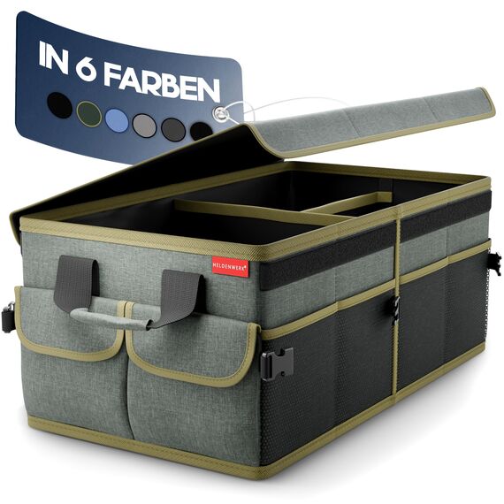 HELDENWERK Premium Kofferraum-Organizer mit Deckel stabil & rutschfest - Faltbare Auto Kofferraumtasche groß mit doppelten Böden - Kofferraumbox, Kofferraumorganizer Box