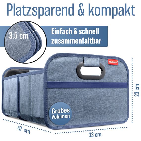 HELDENWERK Kofferraumtasche faltbar mit Anti-Rutsch-Klett - Kofferraum-Organizer, Auto Faltbox, Einkaufstasche - verstärkt und stabil