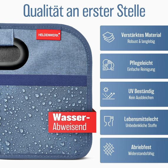 HELDENWERK Kofferraumtasche faltbar mit Anti-Rutsch-Klett - Kofferraum-Organizer, Auto Faltbox, Einkaufstasche - verstärkt und stabil