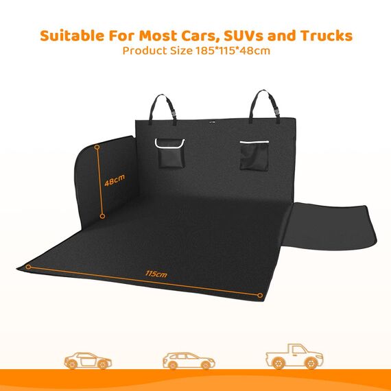 KYG Universal Kofferraumschutz mit Seitenschutz 185 * 115 * 48cm Universal Hundedecke XL Wasserdicht, rutschfest, Kratzfest, Kofferraumdecke für Auto, Kombi, Van & SUV, Schwarz