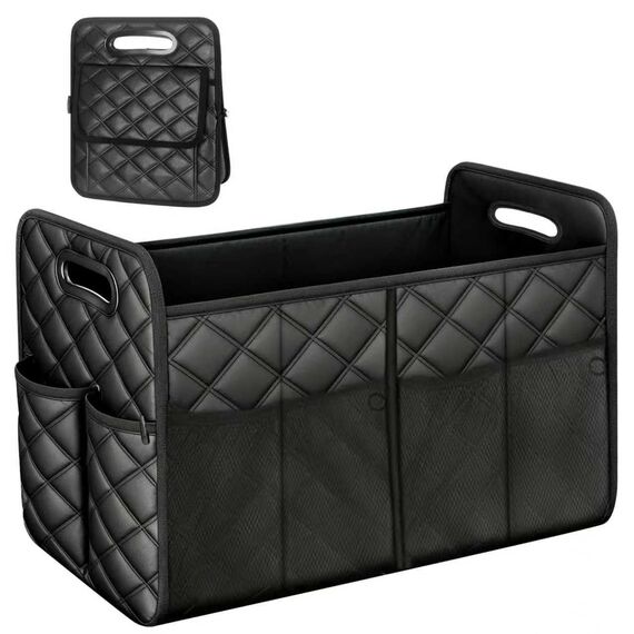 Einesin Kofferraum Organizer mit 7 Fächern, 57L Auto Organizer aus PU-Material, Auto Box mit seitlicher Mesh-Tasche, wasserdicht, leicht zu reinigen, Auto Zubehör (55 * 30 * 35CM)