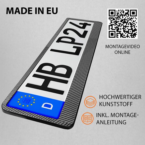 Kennzeichenhalter 520x110mm Nummernschildhalterung Auto universell inkl. 8 Schrauben Kennzeichenhalterung Nummernschildhalter 2 Stück Refreshed 2024 Carbon-Optik