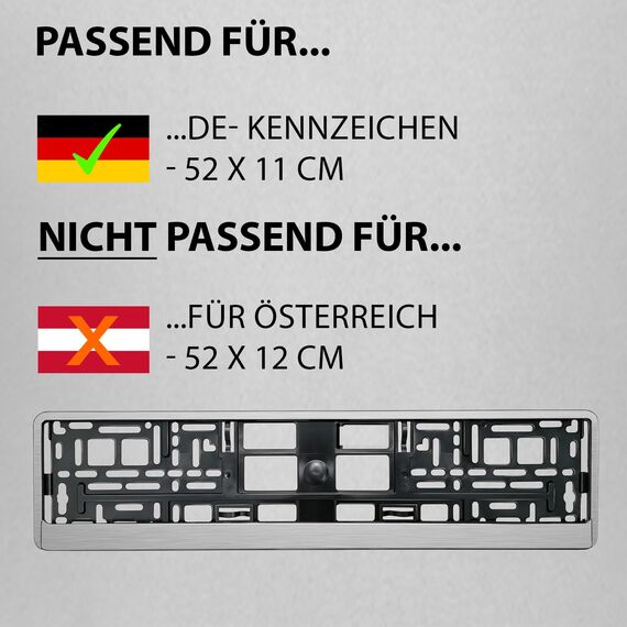 Kennzeichenhalter 520x110mm Nummernschildhalterung Auto universell inkl. 8 Schrauben Kennzeichenhalterung Nummernschildhalter 2 Stück Chrom-gebürstet-Optik