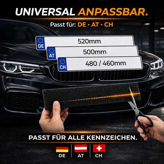CARSOFIX© Kennzeichenhalter Rahmenlos mit bombenfestem Halt - Nummernschildhalterung für jedes Auto - unsichtbare Nummernschildhalter mit Klett – extrem stark und wetterfest