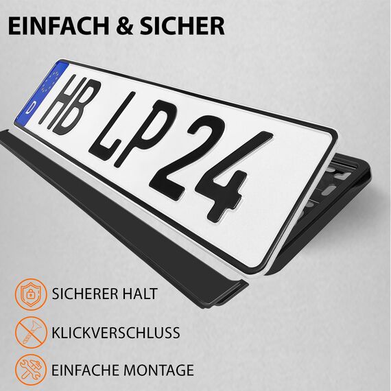 L & P Car Design L&P A162 2 x Kennzeichenhalter in schwarz Nummernschild Kennzeichenhalterung