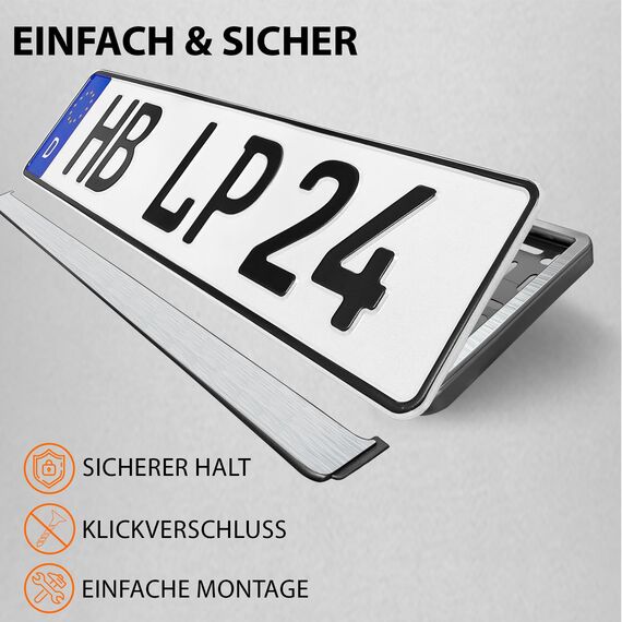 Kennzeichenhalter 520x110mm Nummernschildhalterung Auto universell inkl. 8 Schrauben Kennzeichenhalterung Nummernschildhalter 2 Stück Chrom-gebürstet-Optik