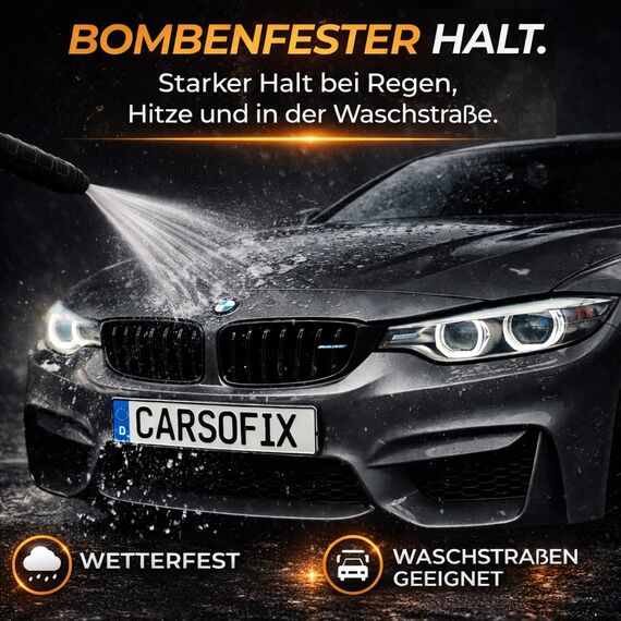 CARSOFIX© Kennzeichenhalter Rahmenlos mit bombenfestem Halt - Nummernschildhalterung für jedes Auto - unsichtbare Nummernschildhalter mit Klett – extrem stark und wetterfest