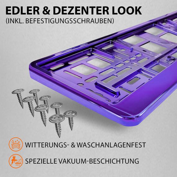 Kennzeichenhalter Nummernschildhalterung Auto Violett Chrom universell 520x110mm inkl. 8 Schrauben Kennzeichenhalterung Nummernschildhalter pkw 2 Stück
