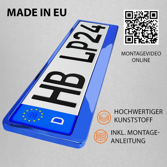 Kennzeichenhalter Nummernschildhalterung Auto Blau Chrom universell 520x110mm inkl. 8 Schrauben Kennzeichenhalterung Nummernschildhalter pkw 2 Stück