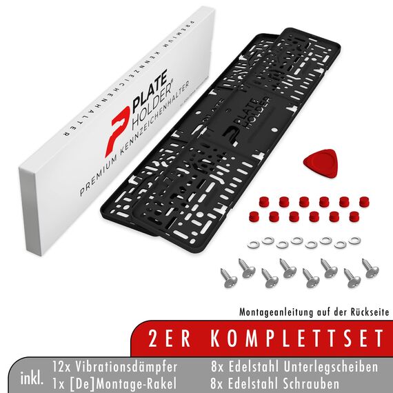 PLATEHOLDER® rahmenlose Kennzeichenhalter Premium | Nummernschildhalterung Auto | Nummernschildhalter | Kennzeichenhalterung für Kfz Kennzeichen | Halterung Autokennzeichen 520x112mm