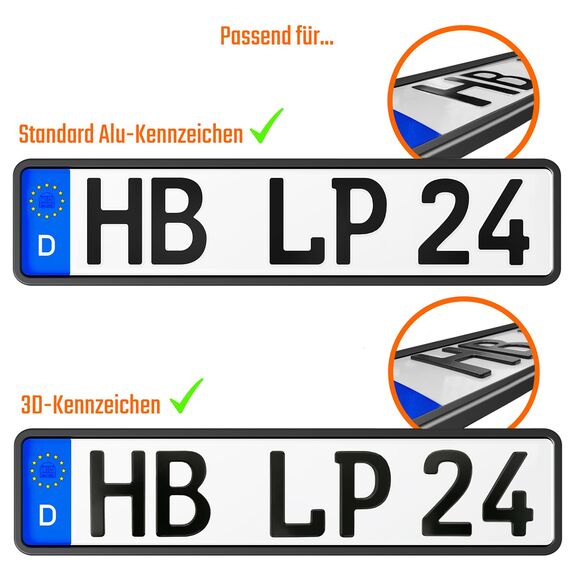 Kennzeichenhalter gleichbleibender Rahmen Nummernschildhalterung Auto Kennzeichenhalterung in schwarz Nummernschildhalter Kfz Kennzeichen Halterung Autokennzeichen 2 Stück