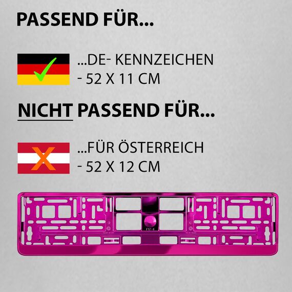 Kennzeichenhalter Nummernschildhalterung Auto Pink Chrom universell 520x110mm inkl. 8 Schrauben Kennzeichenhalterung Nummernschildhalter pkw 2 Stück