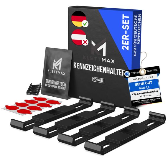 KLETTMAX® ORIGINAL - Rahmenlose Clip Kennzeichenhalter - Nummernschildhalter - unsichtbar und wetterfest nur für Deutschland