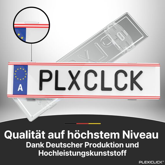 PLEXICLICK® Österreich | Kennzeichenhalter Rahmenlos unsichtbar | Rahmenlose Kennzeichenhalterung | Nummernschildhalter Transparent | Fahrzeugpflege | Wechselkennzeichen Auto