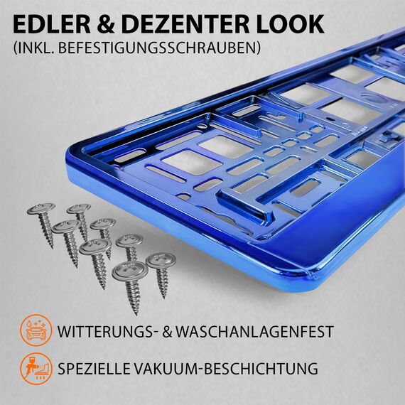 Kennzeichenhalter Nummernschildhalterung Auto Blau Chrom universell 520x110mm inkl. 8 Schrauben Kennzeichenhalterung Nummernschildhalter pkw 2 Stück