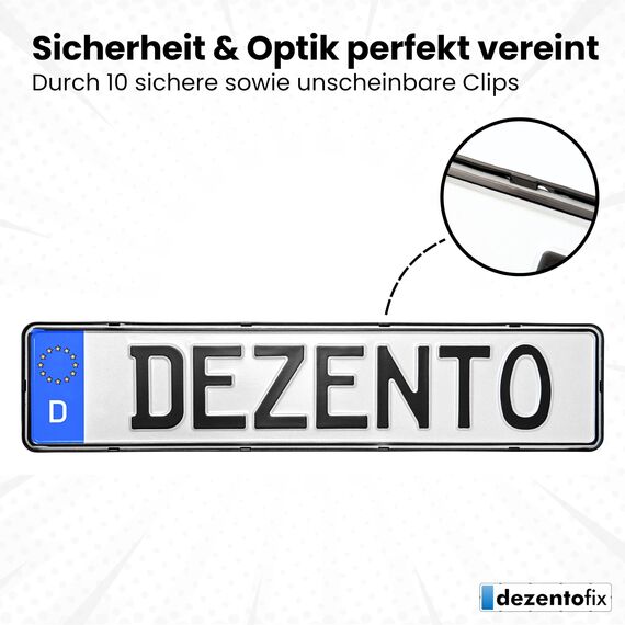 DEZENTOFIX® 2X Kennzeichenhalter - Einfache Montage & Sicherer Halt - Kennzeichenhalter Rahmenlos - Nummernschildhalterung Auto - Kennzeichenhalterung - Nummernschildhalter - Universal Passform 520mm