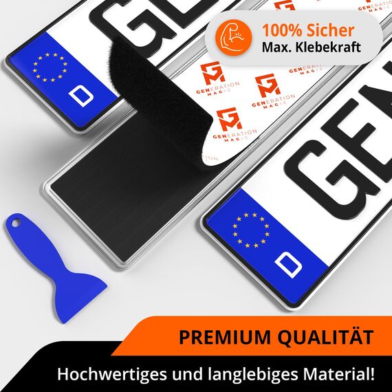 GENMAG® Klett Kennzeichenhalter Rahmenlos 460mm [Extra-Stark & Legal] Kurze Kennzeichenhalter Klett | Wetterfeste Nummernschildhalter | Kennzeichen Klett | Rahmenlose Kennzeichenhalter Kurz 46 cm