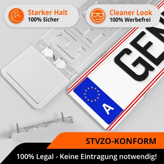 GENMAG® Kennzeichenhalter Rahmenlos [Legal & Universal] Nummernschildhalterung Auto | Rahmenlose Kennzeichenhalter für Autos | Kennzeichenhalterung Rahmenlos | Nummernschildhalter für 2 Kennzeichen