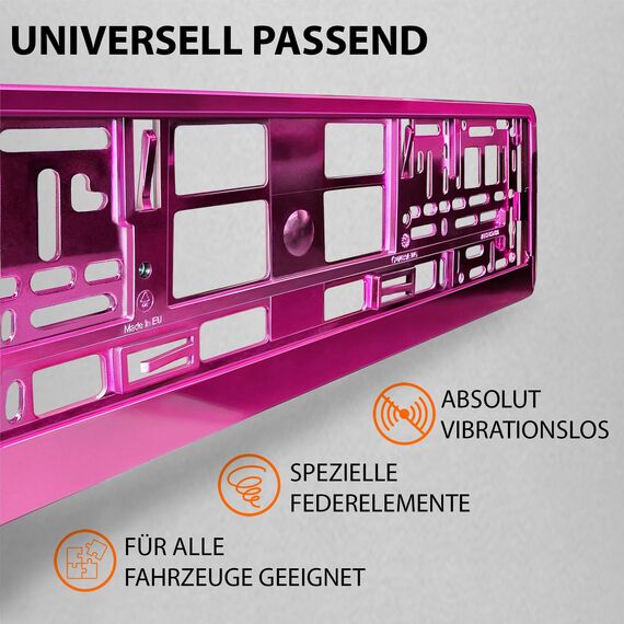 Kennzeichenhalter Nummernschildhalterung Auto Pink Chrom universell 520x110mm inkl. 8 Schrauben Kennzeichenhalterung Nummernschildhalter pkw 2 Stück