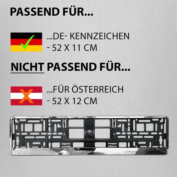 Kennzeichenhalter 520x110mm Nummernschildhalterung Auto universell inkl. 8 Schrauben Kennzeichenhalterung Nummernschildhalter 2 Stück Chrom-Optik
