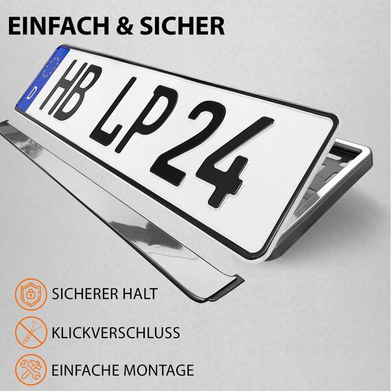 Kennzeichenhalter 520x110mm Nummernschildhalterung Auto universell inkl. 8 Schrauben Kennzeichenhalterung Nummernschildhalter 2 Stück Chrom-Optik