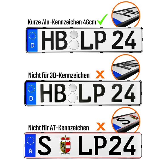 Kennzeichenhalter Rahmenlos Nummernschildhalterung 460x110mm inkl. 8 Schrauben [dezent & sicher] rahmenlose Kennzeichenhalterung Auto Nummernschildhalter Kennzeichen Halterung pkw schwarz 2 Stück