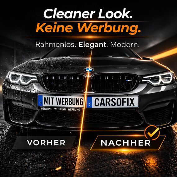 CARSOFIX© Kennzeichenhalter Rahmenlos mit bombenfestem Halt - Nummernschildhalterung für jedes Auto - unsichtbare Nummernschildhalter mit Klett – extrem stark und wetterfest