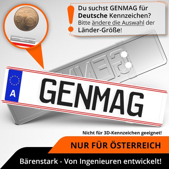 GENMAG® Kennzeichenhalter Rahmenlos [Legal & Universal] Nummernschildhalterung Auto | Rahmenlose Kennzeichenhalter für Autos | Kennzeichenhalterung Rahmenlos | Nummernschildhalter für 2 Kennzeichen