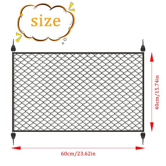 OMJMYY Kofferraumnetz Gepäcknetz Auto 60x40cm Erstreckt Sich auf 120x80cm Aufbewahrung Netz für Kofferraum Autodach mit 4 ABS Haken für die Meisten Autos
