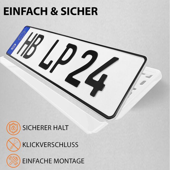 Kennzeichenhalter Nummernschildhalterung Auto Weiß Hochglanz universell 520x110mm inkl. 8 Schrauben Kennzeichenhalterung Nummernschildhalter pkw 2 Stück