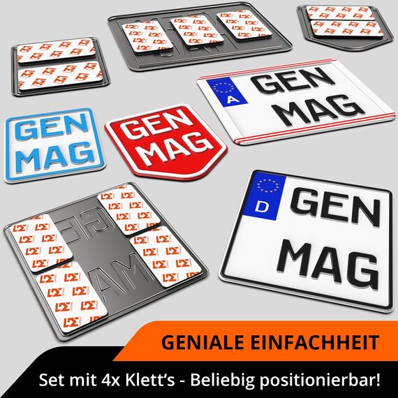 GENMAG® Klett Kennzeichenhalter Motorrad Roller Moped Mofa [Extra-Stark & Universal] Motorrad Kennzeichenhalter Österreich & Deutschland | Kennzeichenhalter Rahmenlos Motorrad | Kennzeichen Klett