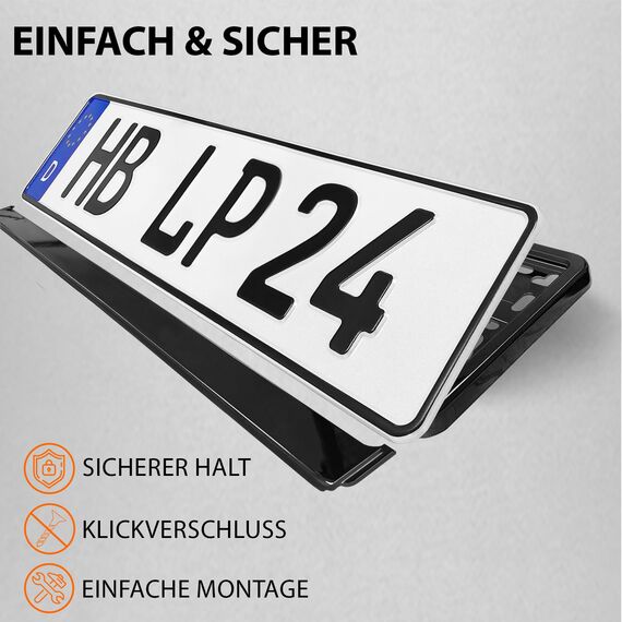 L&P A164 2 STK Kennzeichenhalter Nummernschildhalterung Auto Nummernschildhalter Schwarz Hochglanz Kennzeichenhalterung Halter für Kennzeichen Nummernschild, edel schwarz glänzend