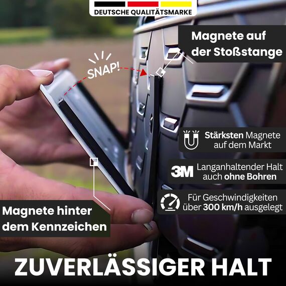 Ivality Magnet Kennzeichenhalter Rahmenlos für 1 Kennzeichen, Unsichtbare Rahmenlose Kennzeichenhalter Magnet für Auto, Wechselkennzeichenhalter Österreich, Straßenzugelassen, TÜV geprüft bis 350 km/h