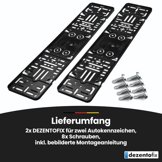 DEZENTOFIX® 2X Kennzeichenhalter - Einfache Montage & Sicherer Halt - Kennzeichenhalter Rahmenlos - Nummernschildhalterung Auto - Kennzeichenhalterung - Nummernschildhalter - Universal Passform 520mm