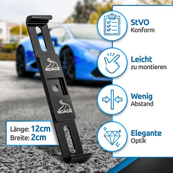 ROADZ® Kennzeichenhalter Rahmenlos - [unsichtbar & legal] - Sicherung für bombenfesten Halt - Set für 2 Kennzeichen - werbefrei - Nummernschildhalter - rahmenlose Kennzeichenhalter Auto