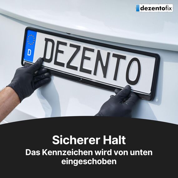 DEZENTOFIX® Kennzeichenhalter - Einfache Montage & Fester Halt - Nummernschildhalterung Auto - Kennzeichenhalterung - Kennzeichenhalter Rahmenlos - Universal Passform (520mm) - Mit Leiste