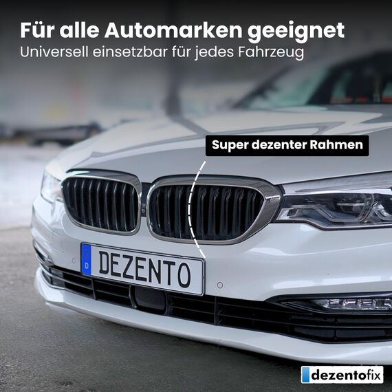 DEZENTOFIX® 2X Kennzeichenhalter - Einfache Montage & Sicherer Halt - Kennzeichenhalter Rahmenlos - Nummernschildhalterung Auto - Kennzeichenhalterung - Nummernschildhalter - Universal Passform 520mm