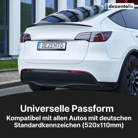 DEZENTOFIX® Kennzeichenhalter - Einfache Montage & Fester Halt - Nummernschildhalterung Auto - Kennzeichenhalterung - Kennzeichenhalter Rahmenlos - Universal Passform (520mm) - Mit Leiste