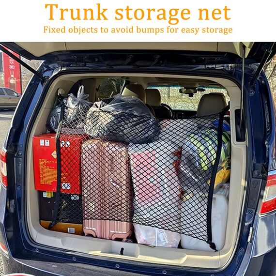 OMJMYY Kofferraumnetz Gepäcknetz Auto 60x40cm Erstreckt Sich auf 120x80cm Aufbewahrung Netz für Kofferraum Autodach mit 4 ABS Haken für die Meisten Autos