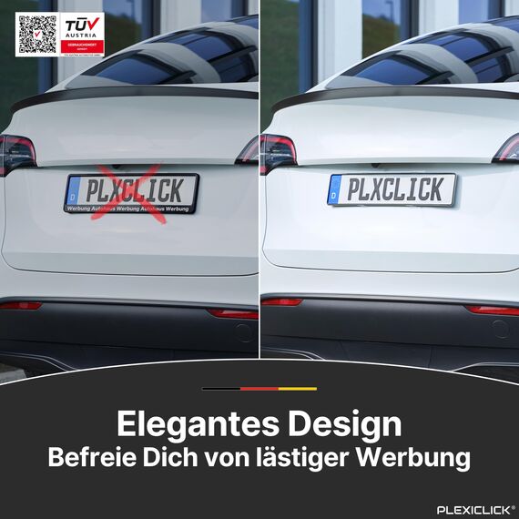 PLEXICLICK® Kennzeichenhalter 4X - TÜV Zertifiziert - Kennzeichenhalter Rahmenlos Transparent - Nummernschildhalterung Auto - Kennzeichenhalterung - Nummernschildhalter - Kfz Kennzeichen Halterung